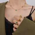 Emerald Green Rectangle Zircon Station Necklace Gold Steel view 1