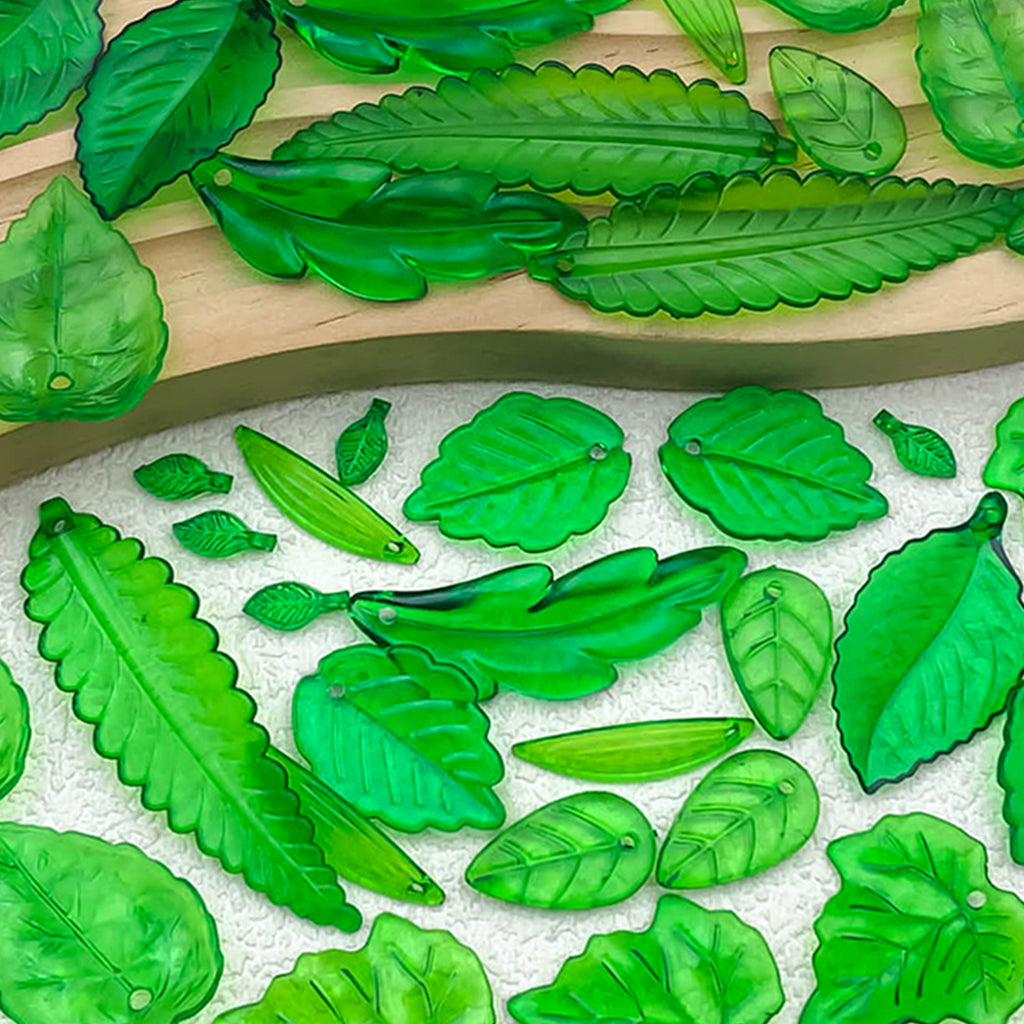 Acrylic Transparent Green Leaf Center Hole Pendant for DIY Hair Stick Headwear Jewelry