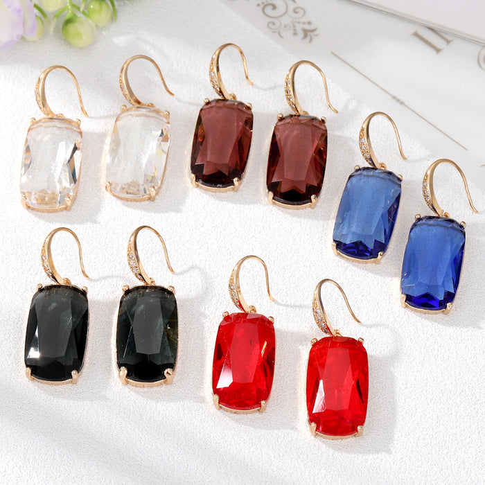 Gold Tone Rectangular Faceted Crystal Hook Earrings in Five Colors