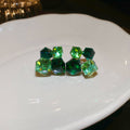 Green Square Crystal Cluster Stud Earrings With Decorative Details view 6