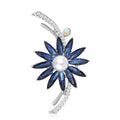 Blue Crystal Flower Brooch in Gold and Silver Tone view 5