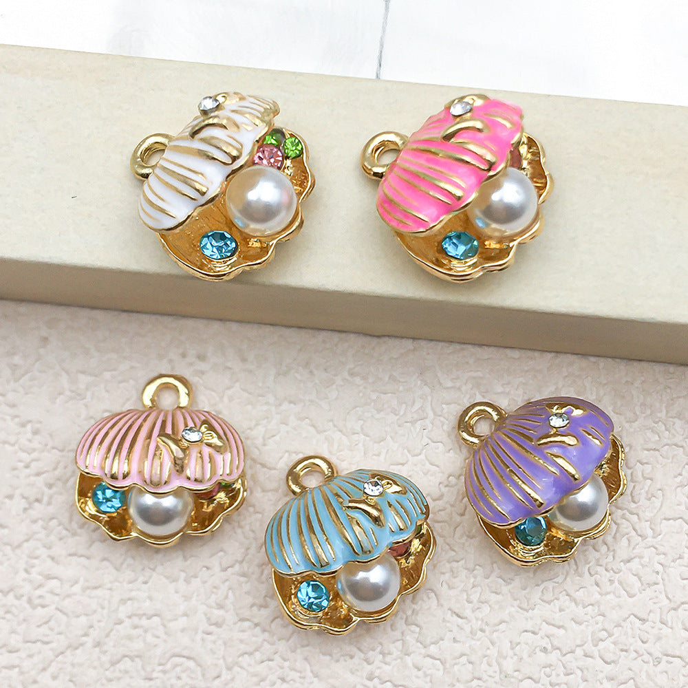 Enamel Zinc Alloy Shell Conch Pearl Charm Pendant for DIY Ocean Bracelet Keychain