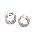Clear Crystal Floral Hoop Earrings in Polished Silver Tone view 5