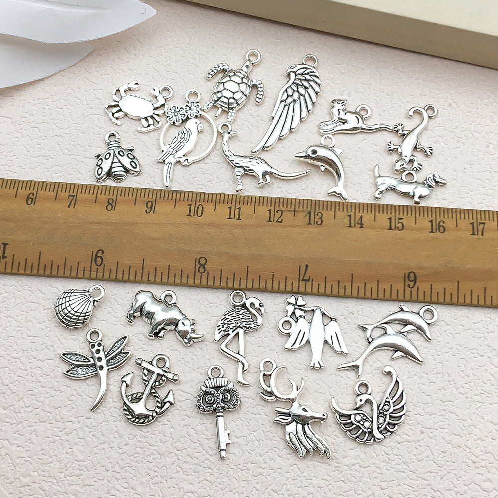 Antique Silver Zinc Alloy Dragonfly Crab Turtle Owl Animal Cat Charm Pendant for DIY Bracelet