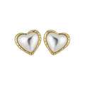 Pearl-Like Heart Stud Earrings with Gold Trim with Polished Metal Details view 5