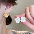 Four Petal Flower Stud Earrings in Gold and White, Two Styles view 2