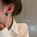 Green Oval Crystal Halo Stud Statement Earrings Pair view 2