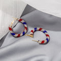 Red White and Blue Clear Stone Large Hoop Earrings view 4