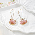 Gold Tone Cat-Shaped Pressed Flower Glitter Drop Earrings in Six Designs view 7