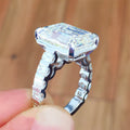 Emerald Cut Crystal Ring With Baguette Side Stones in Silver Tone view 2