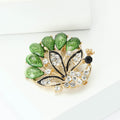 Green Teardrop Crystal Peacock Brooch Gold Tone Metal view 3