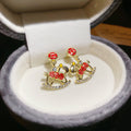 Red and White Rocking Horse Stud Earrings with Crystal Accents view 6