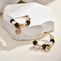 Gold-Tone Beaded Hoop Earrings With Clear Heart Charms view 2