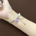 Purple Crystal Butterfly Silver Chain Bracelet Bead Heart Dangle view 3