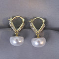 Heart Huggie Pearl Look Champagne and White Earrings view 2