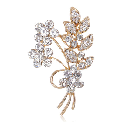 Crystal Flower Branch Bouquet Brooch isolated front view