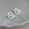 Silver Tone Clear Stone Heart Wreath And Bow Stud Earrings view 1