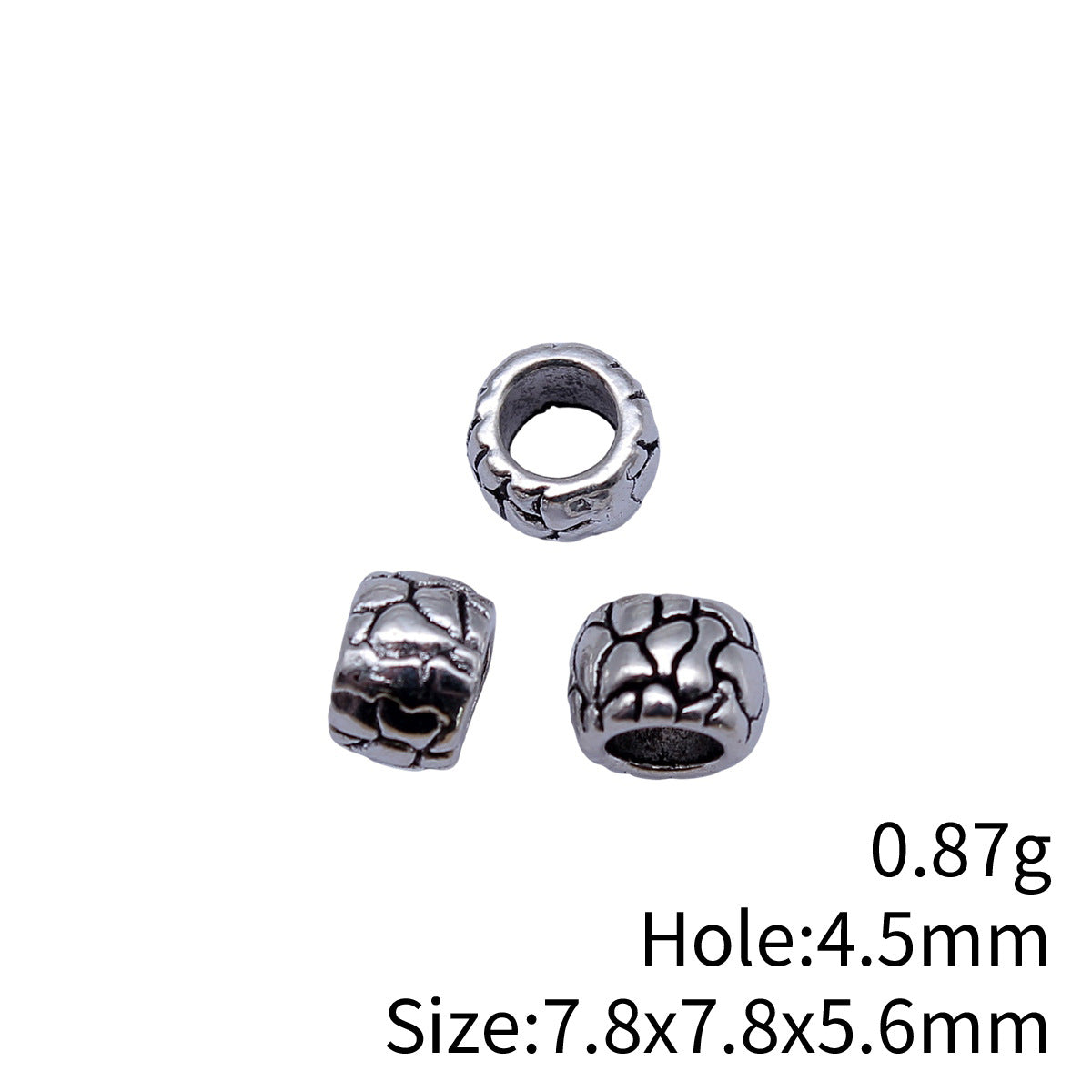 7.8x7.8x5.6mm 0.87g Antique Silver Zinc Alloy Round Large Hole Spacer Beads for DIY Bracelet Jewelry Making