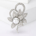 Layered Pearl Floral Brooch in Gold or Silver Tone Crystals view 7