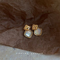 Gold Geometric Mother of Pearl Shell Drop Stud Earrings view 4