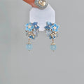 Blue Floral Crystal Drop Stud Earrings Fashion Jewelry for Women view 3