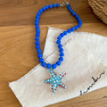 Beaded Starfish Pendant Necklace in Green and Blue view 7