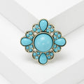Round Cabochon Flower Brooch With Clear Crystal Border view 2