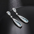 Pale Blue Long Pear-Shaped Halo Drop Earrings Silver Tone view 5