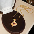 Gold Floral Red Crystal Ball Chain Necklace Studs Open Ring view 6