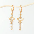 Gold Tone Huggie Earrings with Six Small Symbolic Drop Charms view 7