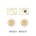Gold Tone Fleur De Lis And Clear Stone Octagon Halo Stud Earrings view 3
