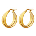 Dual Band U-Shape Latch Hoop Earrings Gold Steel Pair view 5