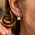 Oval Post Square Mother Of Pearl Drop Earrings Gold Steel view 2