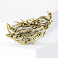 Antique Gold Feather Brooch Multicolor Marquise Rhinestones view 3