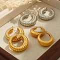 Gold Ribbed Twisted Hoop Earrings Gold And Steel Finishes view 4