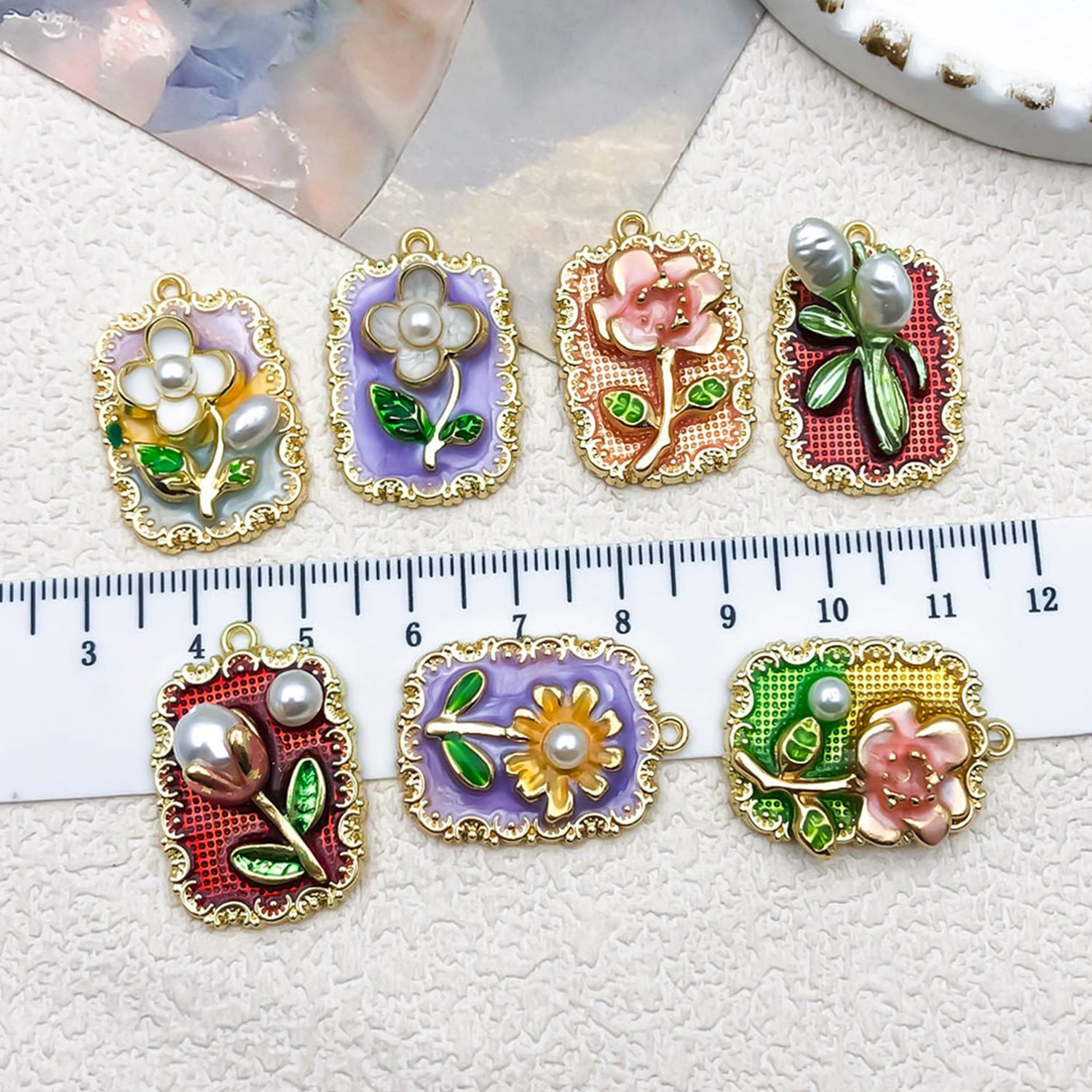Zinc Alloy Enamel Flower Oil Painting Charm Pendant for DIY Earrings Necklace Jewelry