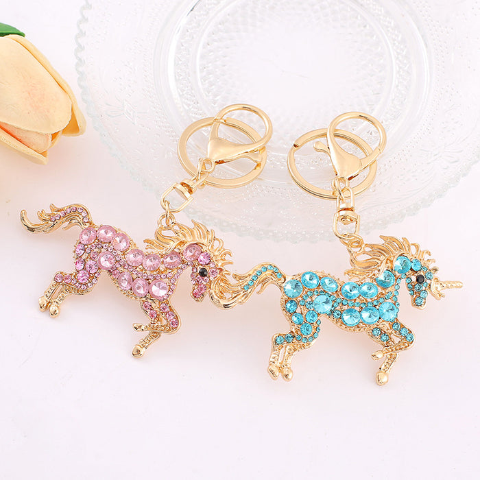 Rhinestone Unicorn Charm Keychain Gold Tone Four Colors