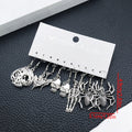 Two-Style Ten-Pair Antique Silver Skull Spider Moth Earring Collection view 6