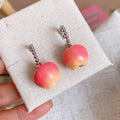Pink Peach Fruit Drop Earrings with Crystal Stem Details view 6