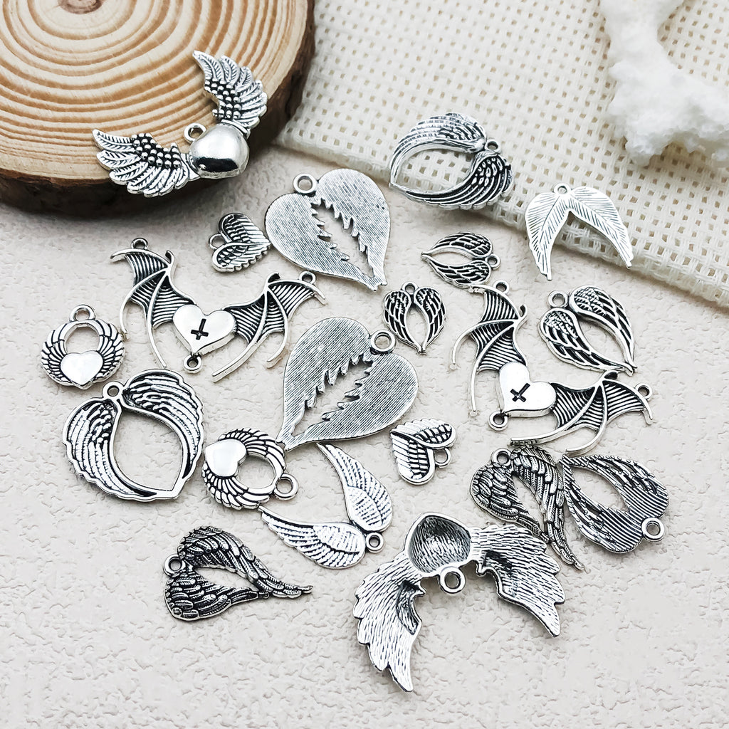 Vintage Zinc Alloy Heart Wing Theme Charm Pendant for DIY Necklace Bracelet Earrings