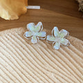 Iridescent Five Petal Flower Stud Earrings In Three Tints view 8