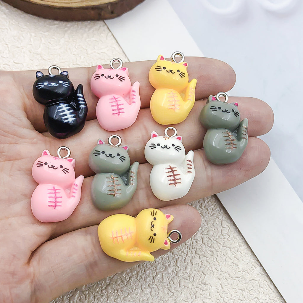 Cartoon Resin Cat Charm Pendant Jewelry Findings for Earrings Necklace Keychain DIY