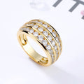 Triple-Row Round Clear Stone Wide Band Ring In Gold Tone view 1