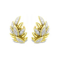 Gold Tone Two Color Wheat Leaf Stud Earrings view 2