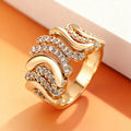 Wide Curved Clear Stone Statement Ring In Gold And Silver Tones view 2