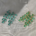 Gold Green Crystal Leaf Cascade Tassel Drop Earrings view 3