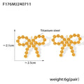 Gold Steel Beaded Bow Stud Titanium Steel Earrings Pair view 6