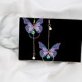 Purple Butterfly Mismatched Long Dangle Earrings in Two Styles view 2