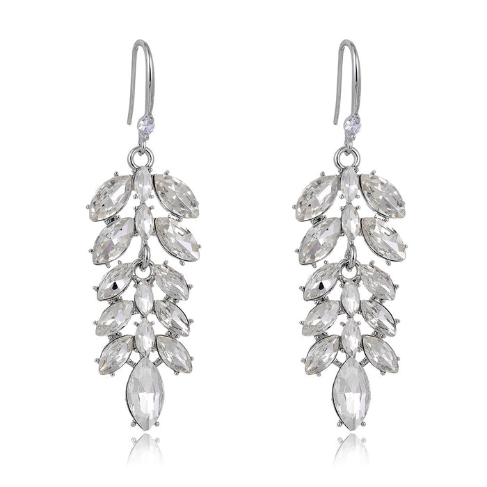 Silver Tone Wheat Tassel Crystal Four Designs Metal Dangle Earrings