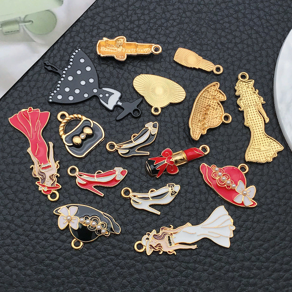 Enamel Zinc Alloy Hat High Heel Lipstick Bag Charm Pendants for DIY Fashion Jewelry